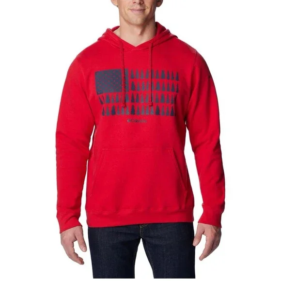 Columbia Men's Trek Graphic Hoodie, Mountain Red/Treestriped Flag, XX-Large NWT - Picture 2 of 15